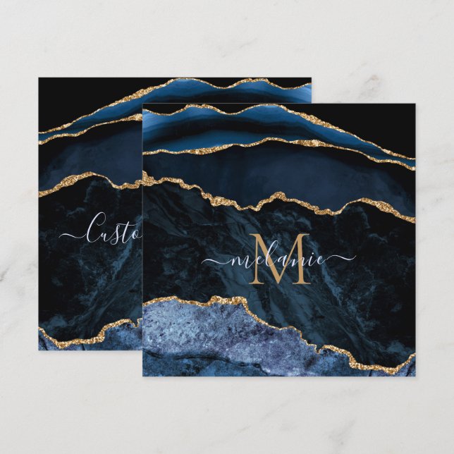 Agate Navy Blue Gold Namenskarten für benutzerdefi (Vorne/Hinten)