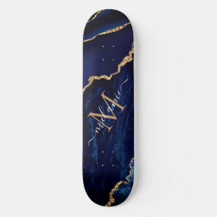 Agate Navy Blue Gold Votre nom Lettre Skateboard
