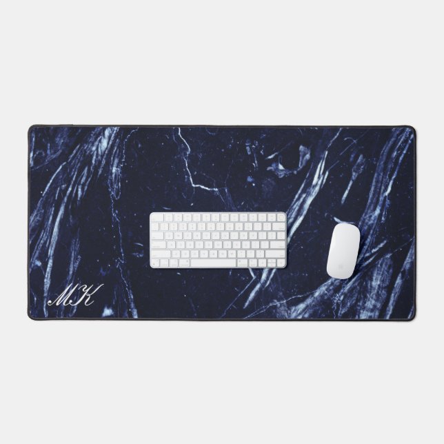 Agate Navy Blue Marble Individuelle Name Letter Schreibtischunterlage (Tastatur & Maus)
