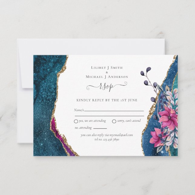 Agate Pink Lila floral UAWG Wedding Card Kleine Einladung (Vorderseite)