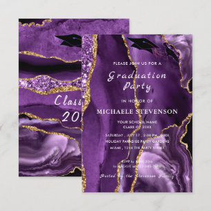 Agate Purple Gold Graduation Modèle d'invitation