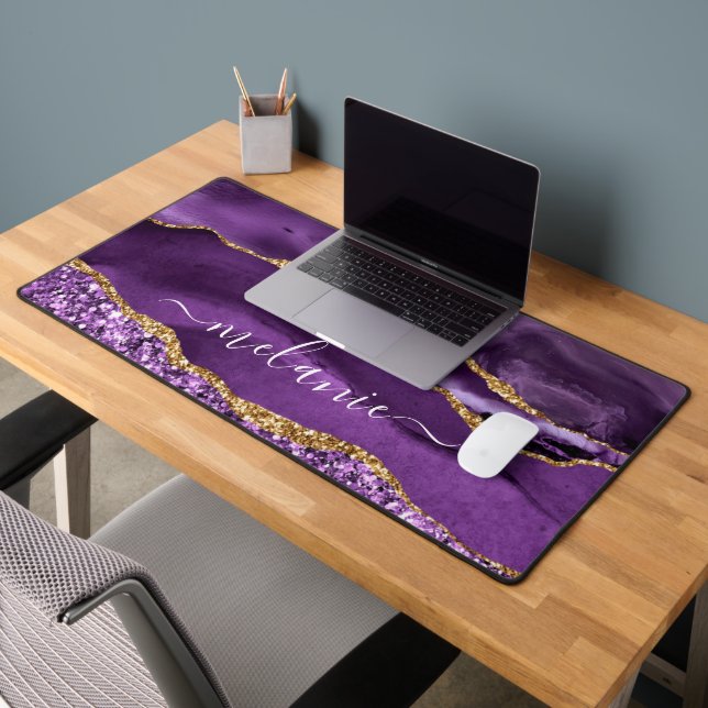 Agate Purple Gold Parties scintillant Marbre Nom p (Bureau 2)