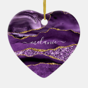 Agate Purple Or Marbre Nom personnalisé Ornement