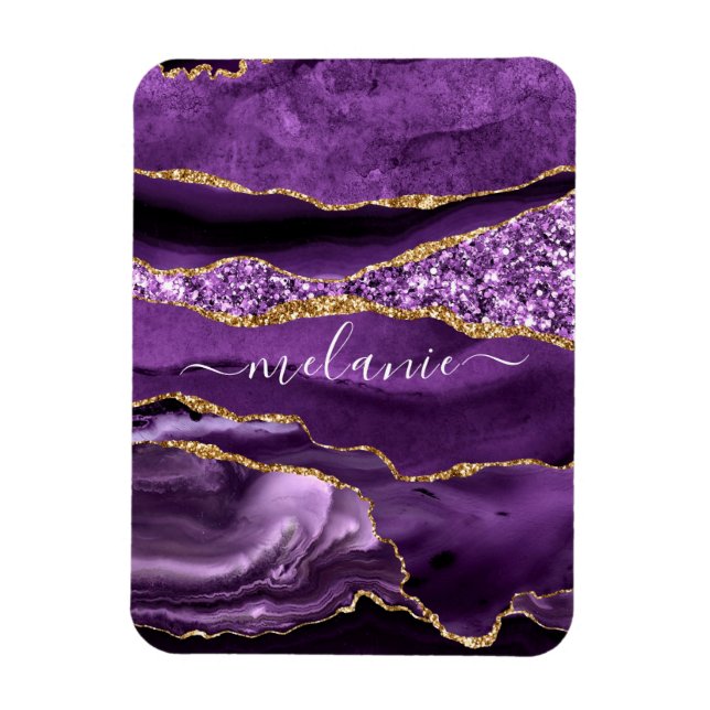 Agate Purple Violet Gold Glitter Geode Custom Name Magnet (Vertikal)