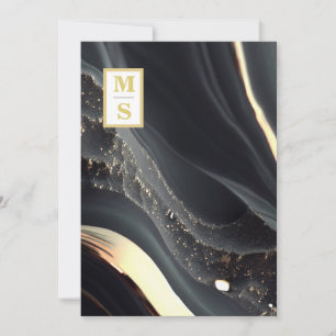 *~ Agate QR BLACK gold Monogram AR66 UAWG Wedding Einladung