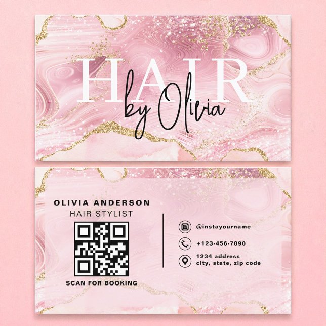 Agate QR Code Haarstylist Moderne Typografie Visitenkarte (Von Creator hochgeladen)