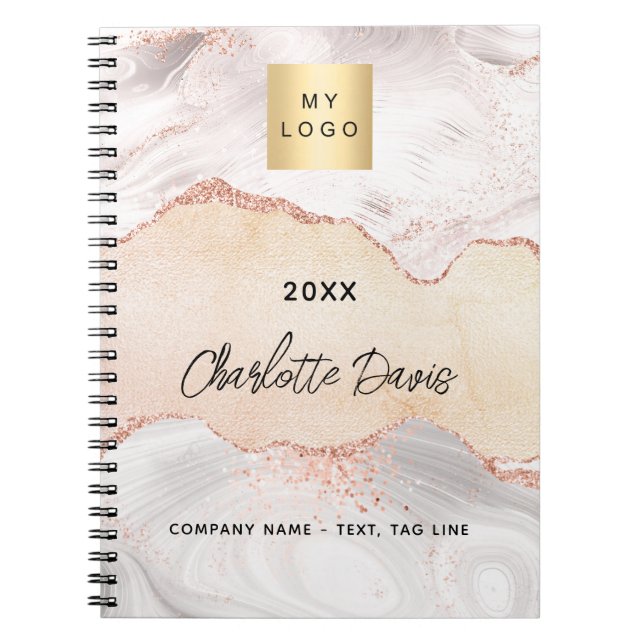 Agate Rose Gold Business Logo elegant Notizblock (Vorderseite)