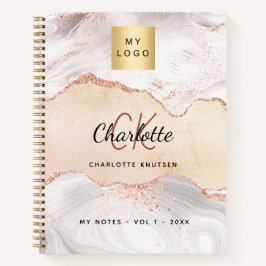Agate Rose Gold Logo monogramm elegantes Geschäft Notizbuch