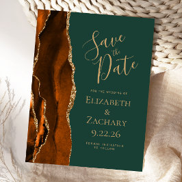 Agate Rust Gold Emerald Green Save the Date Ankündigungspostkarte