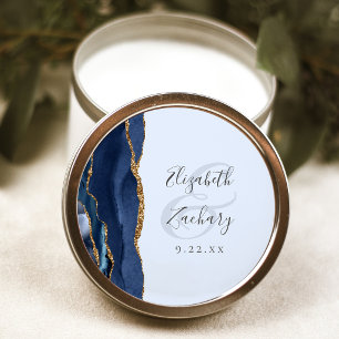 Agate Schrift Navy Hellblau Gold Hochzeit Runder Aufkleber
