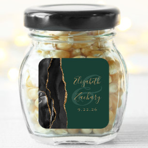 Agate Schrift Schwarz Gold Smaragdgrüne Hochzeit Quadratischer Aufkleber