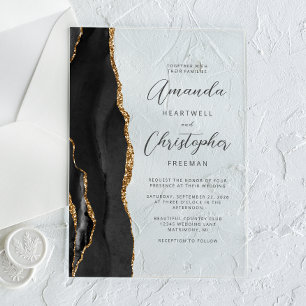 Agate Schwarz Gold Schrift Hochzeit Acryleinladungen