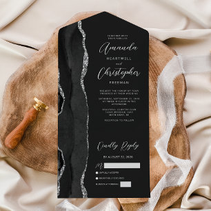 Agate Schwarz Silber Dunkle Hochzeit All In One Einladung