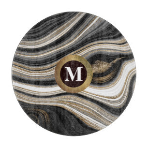 Agate Schwarz-weiß und Gold mit jedem Monogramm Schneidebrett