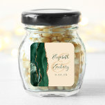Agate Script Emerald Green Gold Champagne Wedding Quadratischer Aufkleber<br><div class="desc">Dieser elegante,  moderne Hochzeitsaufkleber besticht durch eine smaragdgrüne Aquarellfarbe,  die durch ein mit Imitaten vergoldetes Glitzer besticktes Geoddesign geprägt ist. Der grüne Text auf einem hellbeigen Champagner-Hintergrund lässt sich leicht anpassen,  wobei die Namen der Braut und des Bräutigams in einer skurrilen handgeschriebenen Kalligraphie über einen großen Ampersand verteilt sind.</div>