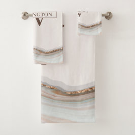 Agate Stone Marble Monogram Name Badhandtuch Set