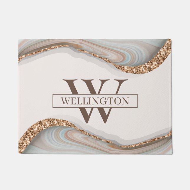 Agate Stone Marble Monogram Name Fußmatte (Vorderseite)