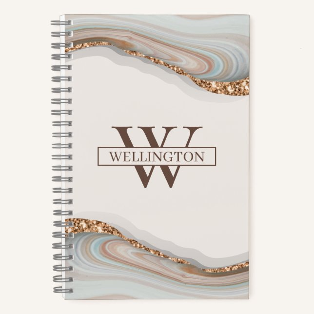 Agate Stone Marble Monogram Name Notebook Notizbuch (Vorderseite)