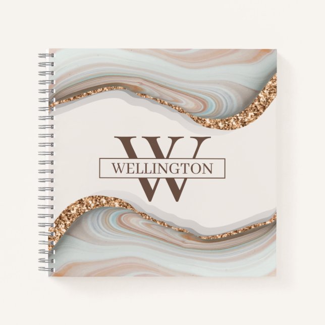 Agate Stone Marble Monogram Name Notizbuch (Vorderseite)