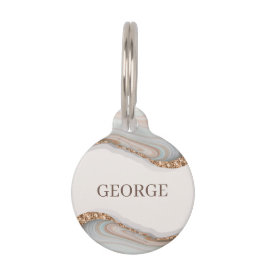 Agate Stone Marble Monogram Name Pet ID Tag Haustiermarke
