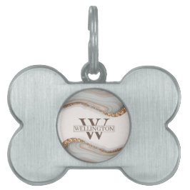 Agate Stone Marble Monogram Name Pet ID Tag Tiermarke