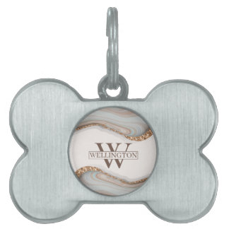 Agate Stone Marble Monogram Name Pet ID Tag Tiermarke