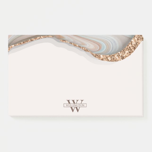Agate Stone Marble Monogram Name Postit Notes Post-it Klebezettel (Vorderseite)