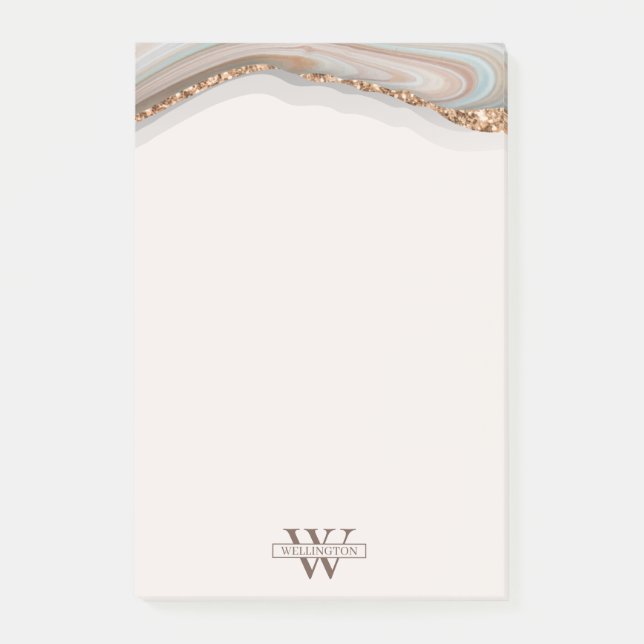 Agate Stone Marble Monogram Name Postit Notes Post-it Klebezettel (Vorderseite)