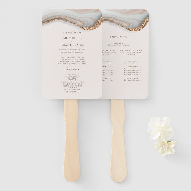 Agate Stone Marble Zeremonie Programm Hand Fan Fächer (Vorne und Hinten)