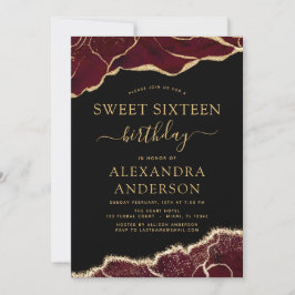 Agate Sweet 16 Birthday Burgundy Gold Einladung