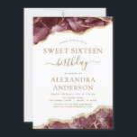 Agate Sweet 16 Birthday Burgundy Gold Einladung<br><div class="desc">Agate Geode Burgundy und Gold Foil Birthday Party Einladungen - beinhaltet ein modernes und elegantes Drehbuch für die besondere 16 . Geburtstag (16. Geburtstagsfeier).</div>