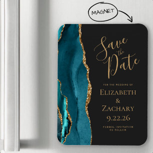 Agate Türkis Blau Gold Dunkle Hochzeit Termin merk Magnet