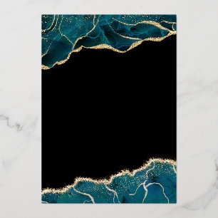 Agate Turquoise Aquamarin Black Gold Wedding Folieneinladung