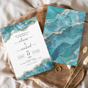 Agate Turquoise Aquamarin Gold Wedding Einladung