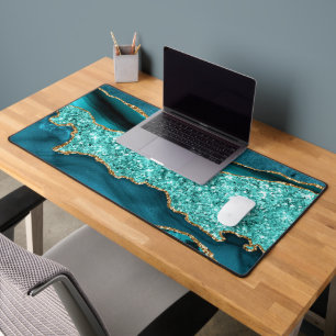 Agate Turquoise Gold Glitzer Marmorschreibmatte Schreibtischunterlage