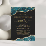 Agate Turquoise Sweet 16 Aquamarin Gold Einladung<br><div class="desc">Agate Geode Black and Turquoise Aquamarin Blue and Gold Foil Birthday Party Einladungen - beinhaltet ein modernes und elegantes Drehbuch für die besondere 16 . Geburtstag (16. Geburtstagsfeier).</div>