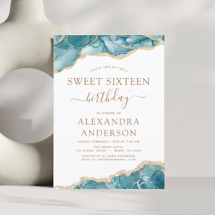 Agate Turquoise Sweet 16 Turquoise Gold Invitation