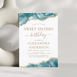 Agate Turquoise Sweet 16 Turquoise Gold Invitation
