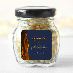 Agate verbranntes Orange Gold Schrift Navy Blau Ho Quadratischer Aufkleber