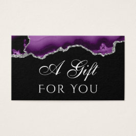 Agate violet et argent sur carte cadeau noire