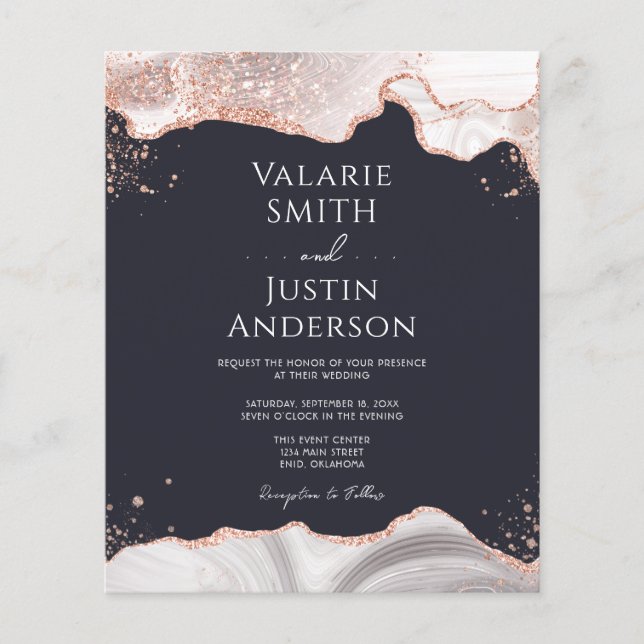 Agate White Rose Gold Hochzeit Flyer (Vorne)