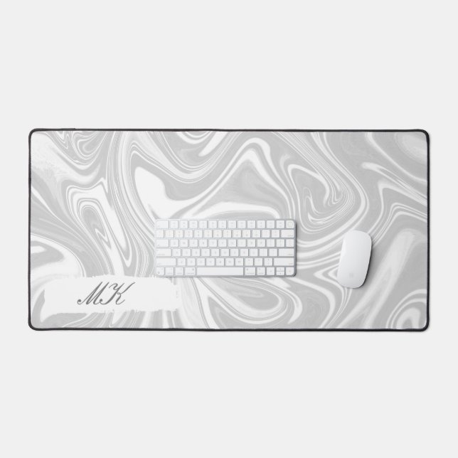 Agate White und Gray Marble Swirl Schreibtischunterlage (Tastatur & Maus)