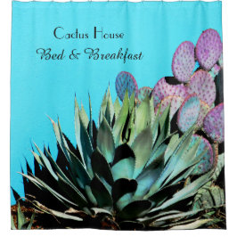 Agave and Prickly Pear Cactus on Turquoise Wall Duschvorhang
