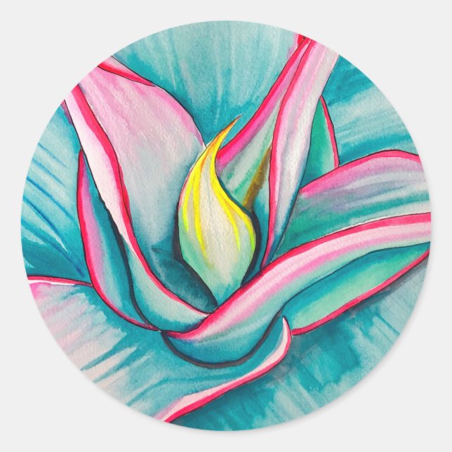 Agave Aquarellkunst Runder Aufkleber (Vorderseite)
