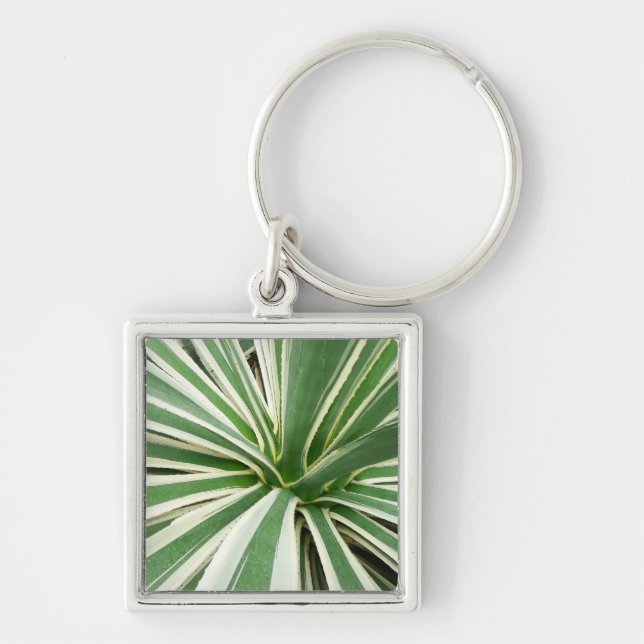 Agave Pflanze grün und weiß gestrichen Schlüsselanhänger (Vorne)