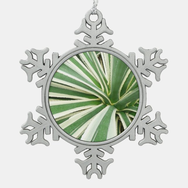 Agave Pflanze grün und weiß gestrichen Schneeflocken Zinn-Ornament (Vorderseite)