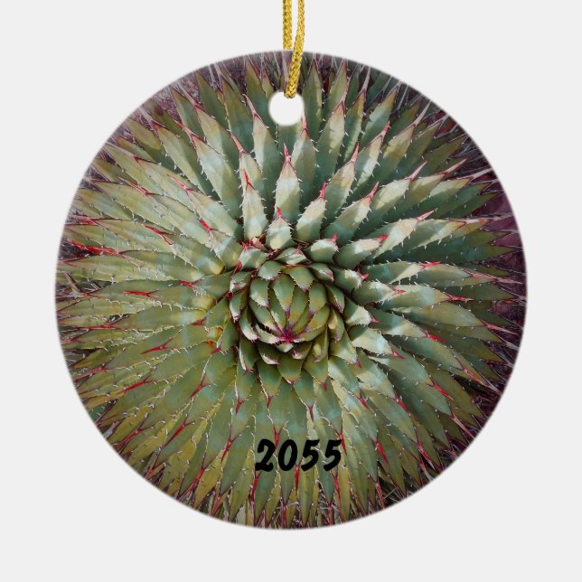 Agave Spikes Green und Lila Holiday Keramik Ornament (Vorne)