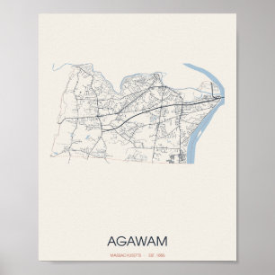 Agawam Massachusetts Straßenkarte Poster – Gegr. 1