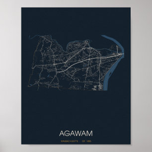 Agawam Massachusetts Straßenkarte Poster (Nacht)