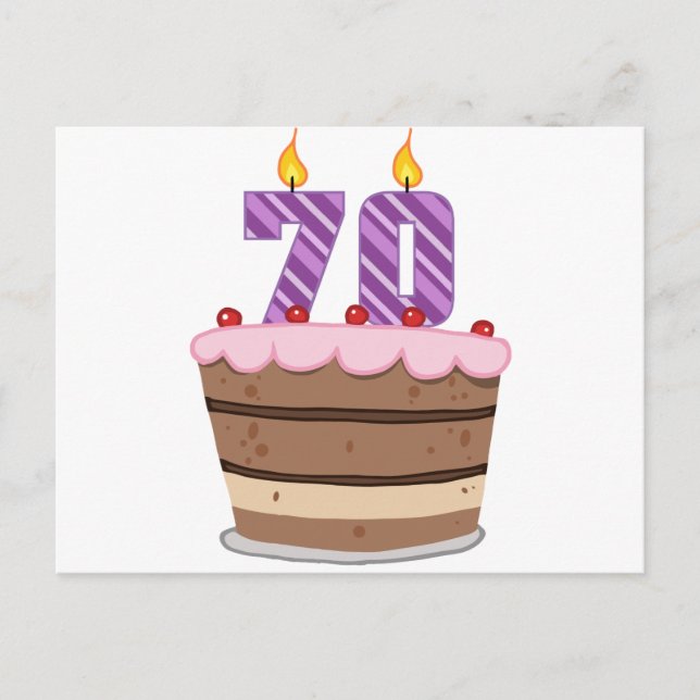 Age 70 on Birthday Cake Postkarte (Vorderseite)